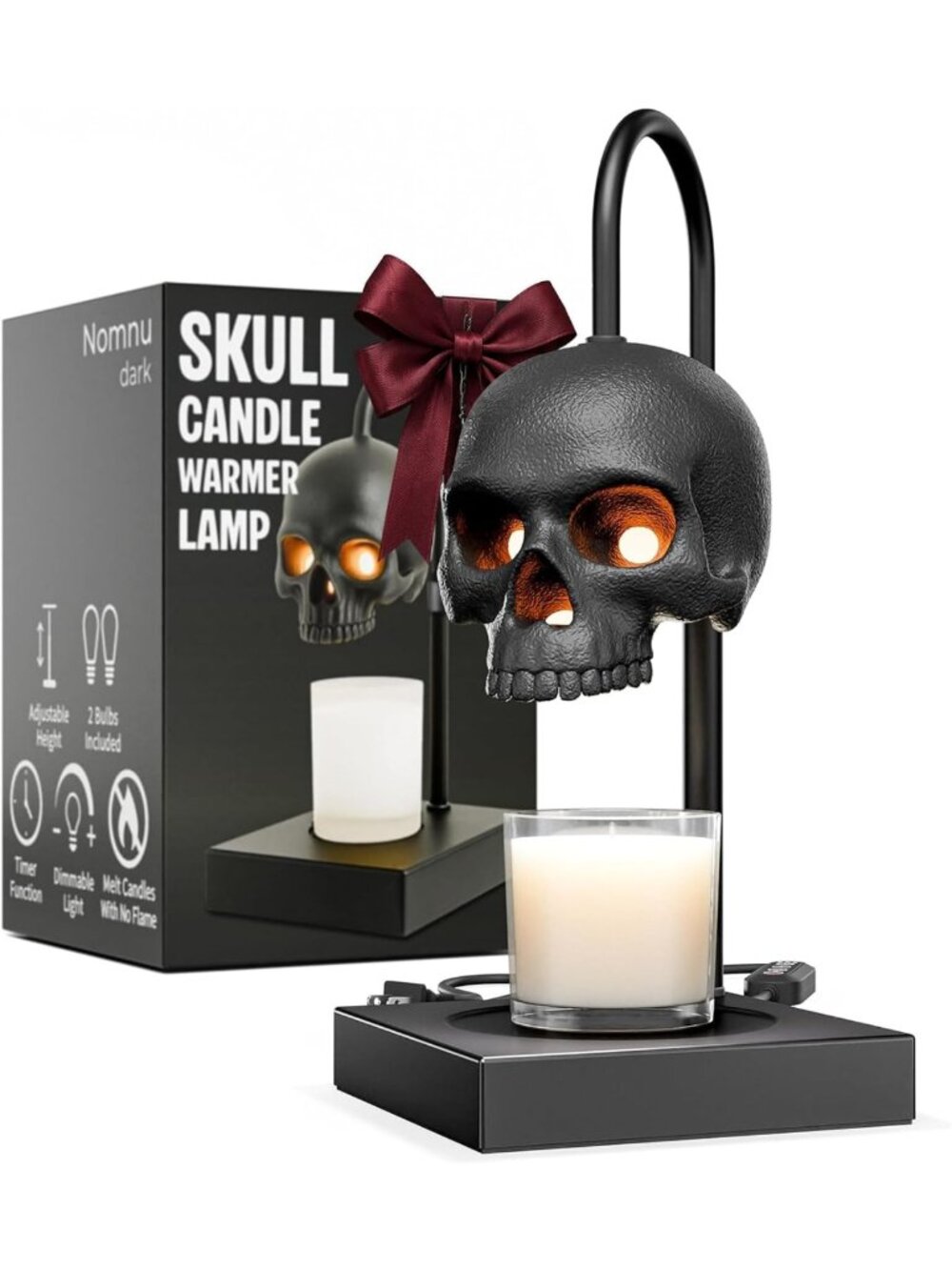 Gothic Skull Candle Warmer Lamp - Spooky Home Decor with Timer for Halloween